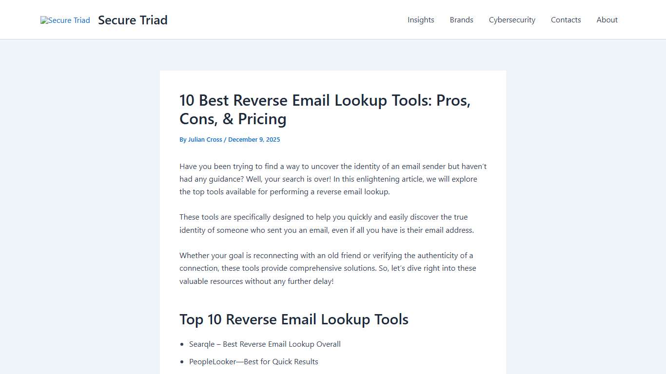 Top 10 Reverse Email Lookup Services in 2026: Pros, Cons & Pricing | Secure Triad